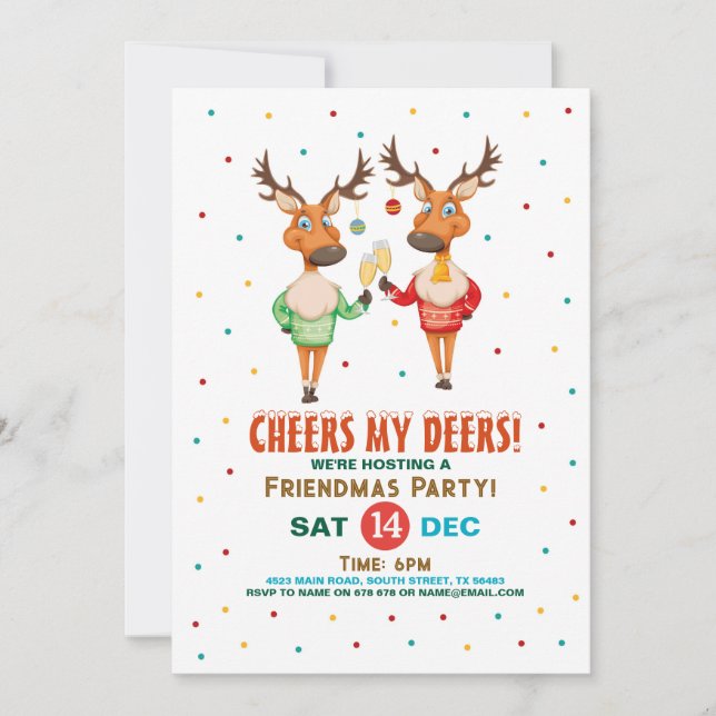 Invitation Soirée de Noël à mes Deers Reindeer Freindmas (Devant)