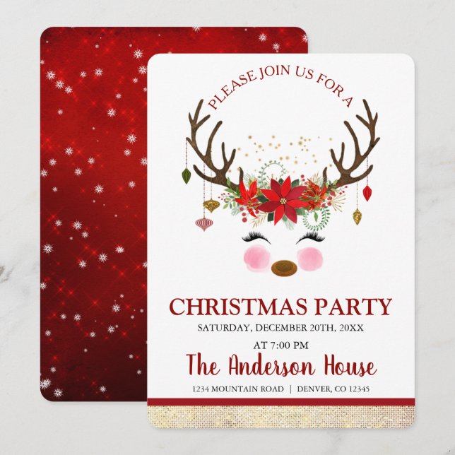 Invitation Soirée de Noël à Reindeer (Devant / Derrière)