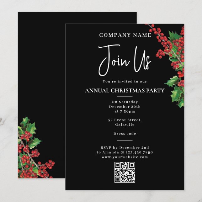 Invitation Soirée de Noël annuelle du siège social de l'entre (Devant / Derrière)
