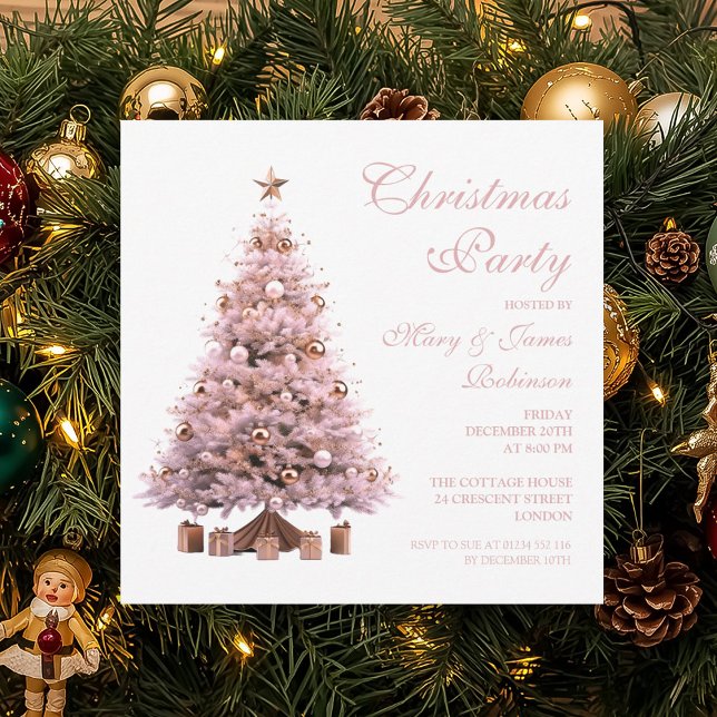 Invitation Soirée de Noël Arbre de Noël Rose élégant (Elegant Rose Gold Christmas Tree Holiday Party Invitation)
