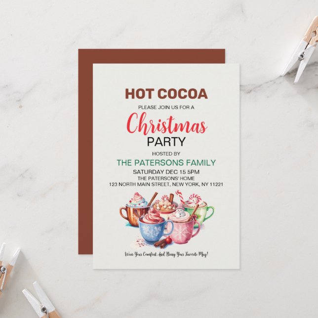 Invitation Soirée de Noël au chocolat chaud (Devant/Arrière en situation)