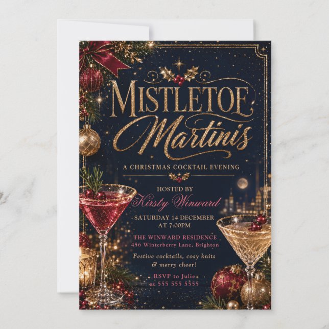 Invitation Soirée de Noël au gui et aux martinis (Devant)