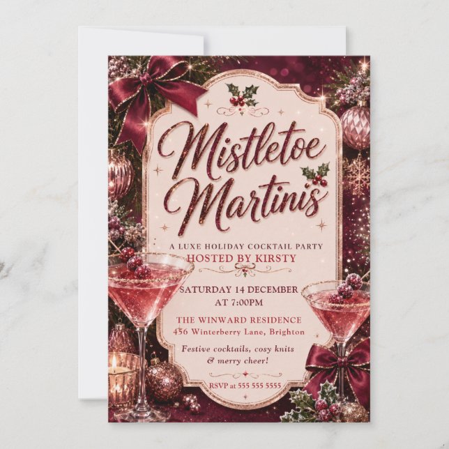 Invitation Soirée de Noël au Gui et aux Martinis (Devant)