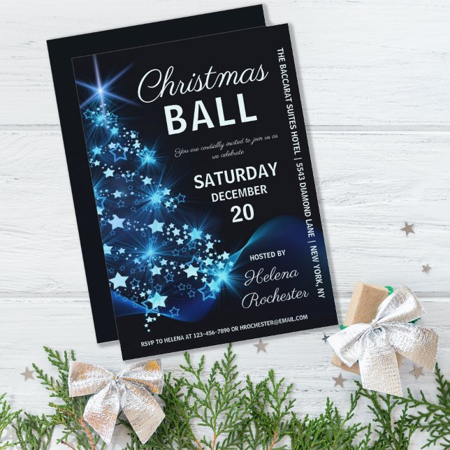 Invitation Soirée de Noël Ball Blue Tree (Créateur téléchargé)