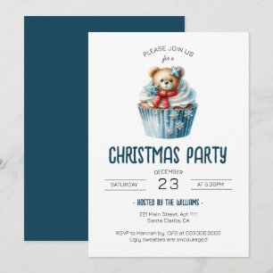 Invitation Soirée de Noël Bleue Ours
