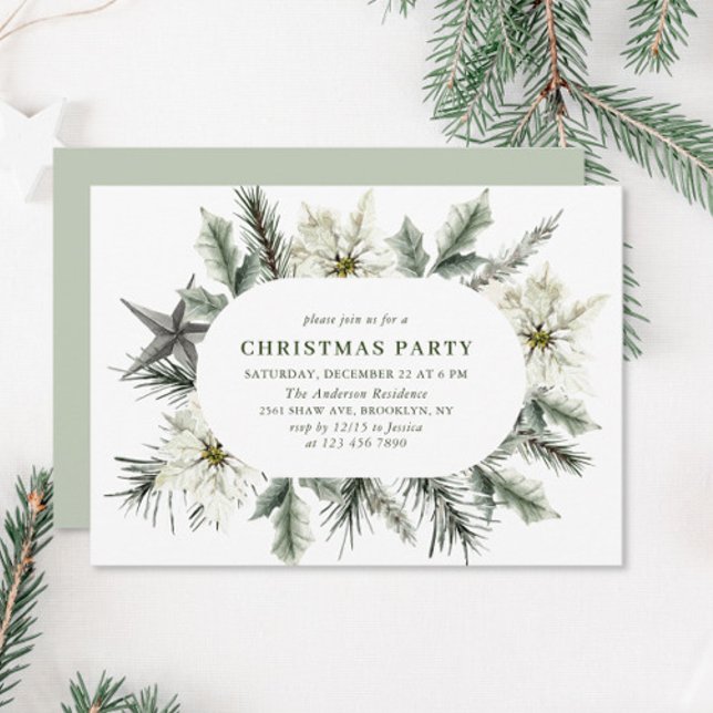 Invitation Soirée de Noël bohème Elégante Poinsettia Blanche (Créateur téléchargé)