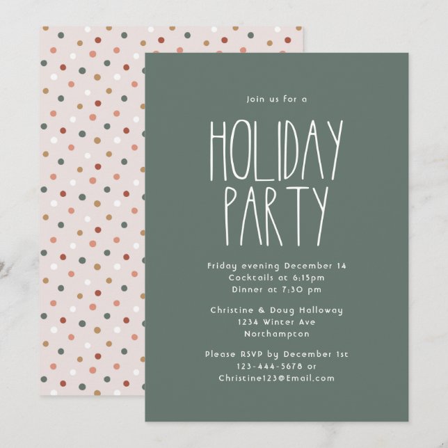 Invitation Soirée de Noël Boho Polka Dot (Devant / Derrière)