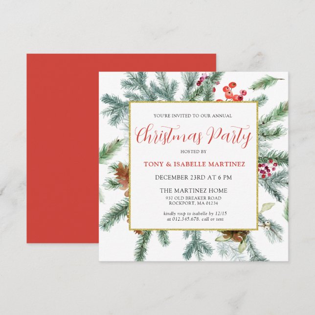 Invitation Soirée de Noël botanique d'hiver rustique (Devant / Derrière)