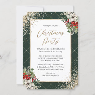 Invitation Soirée de Noël botanique en or vert élégant