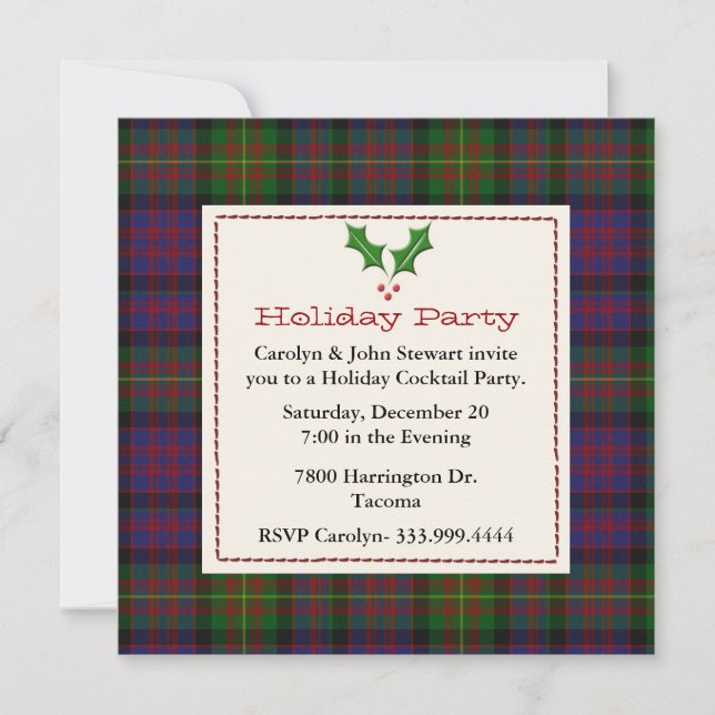 Invitation Soirée de Noël Carnegie Tartan (Devant)