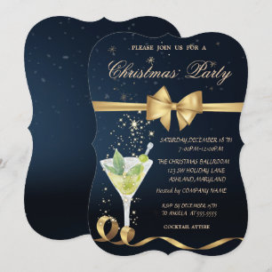 Invitation Soirée de Noël Champagne, Coupes Dorées