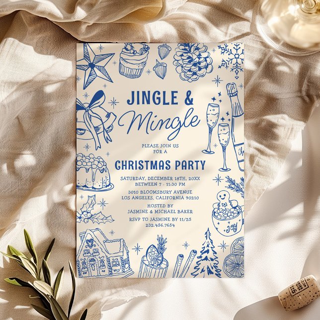 Invitation Soirée de Noël Cosy Blue Doodle (Créateur téléchargé)