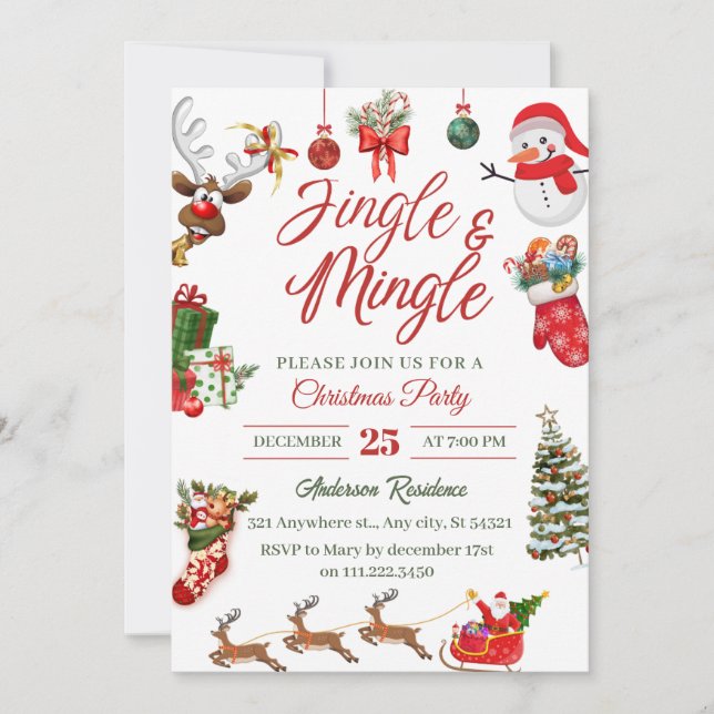 Invitation Soirée de Noël Cute Jingle & Mingle (Devant)
