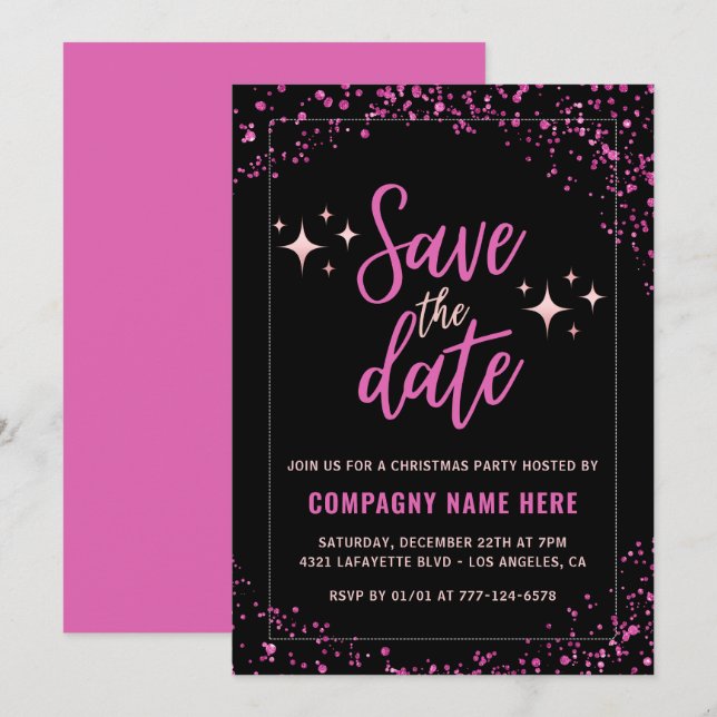 Invitation Soirée de Noël de la compagnie rose  Sauvegarder l (Devant / Derrière)