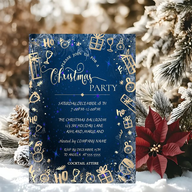 Invitation Soirée de Noël de la société Elegant Gold Blue (Créateur téléchargé)