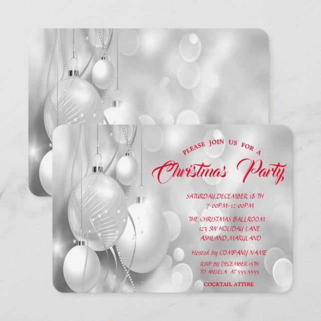 Invitation Soirée de Noël de la société Silver Christmas Ball (Devant / Derrière)