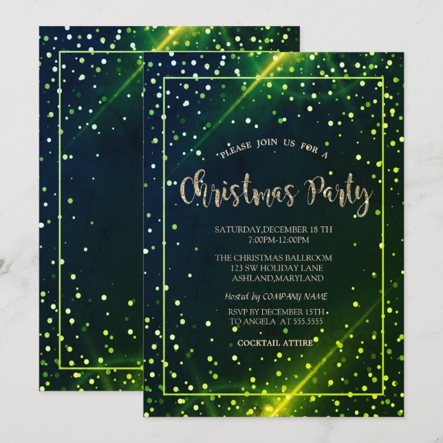 Invitation Soirée de Noël de la société verte aux points d'or (Devant / Derrière)