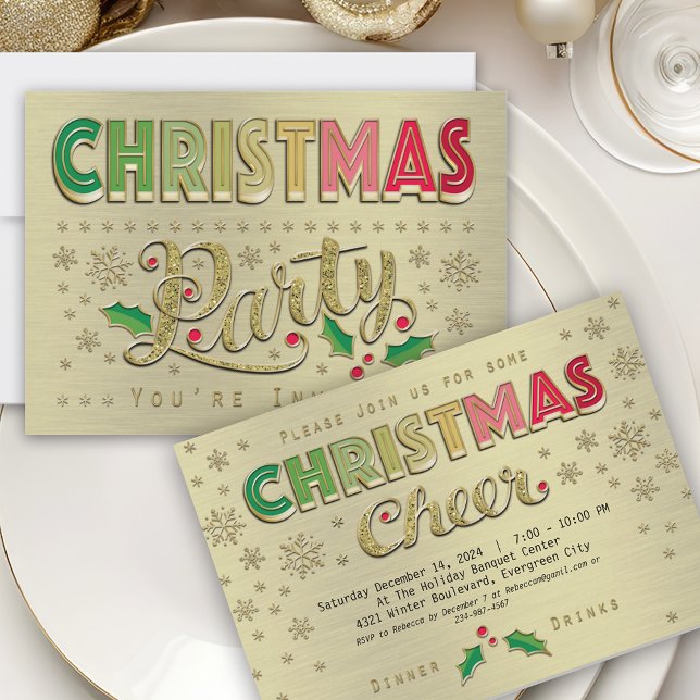 Invitation Soirée de Noël de la typographie d'or (Créateur téléchargé)