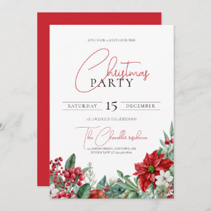 Invitation Soirée de Noël de l'aquarelle de Poinsettia