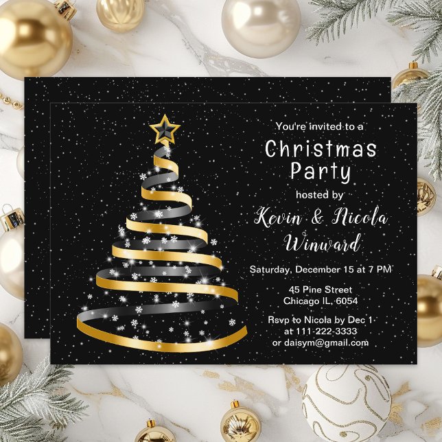 Invitation Soirée de Noël de l'Arbre à Ruban Noir (Créateur téléchargé)