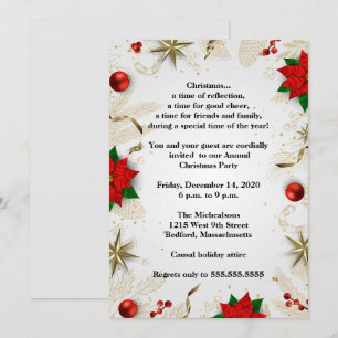 Invitation Soirée de Noël de l'Élégante Red Poinsettia