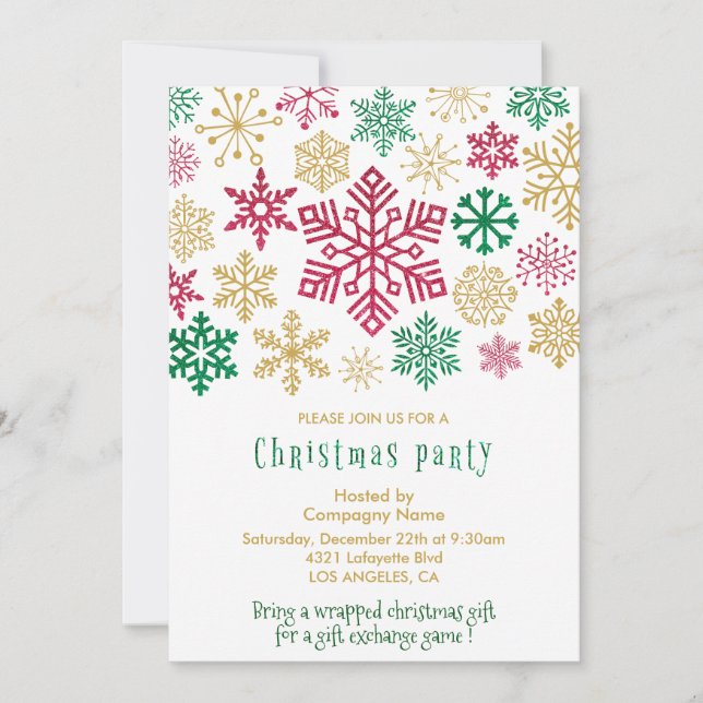 Invitation Soirée de Noël de l'entreprise  Flocons de neige c (Devant)