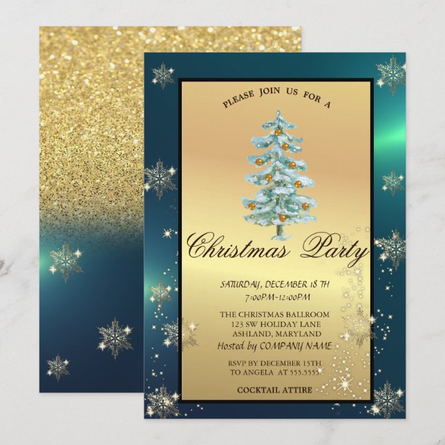  Invitation Soiree de Noel de l'entreprise, sapin  (Devant / Derrière)
