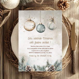 Invitation "Soirée de Noël de l'ornement rustique   Bleu et o
