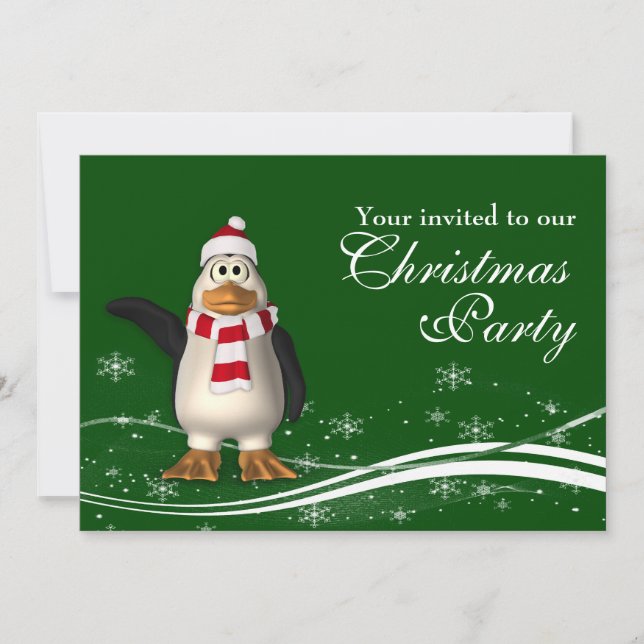 Invitation Soirée de Noël de Pingouin Père Noël (Devant)
