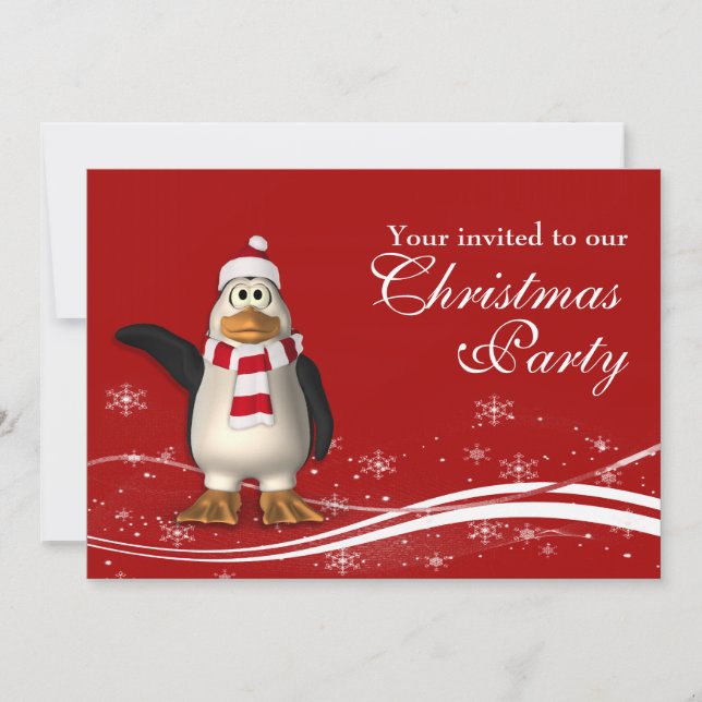 Invitation Soirée de Noël de Pingouin Père Noël (Devant)