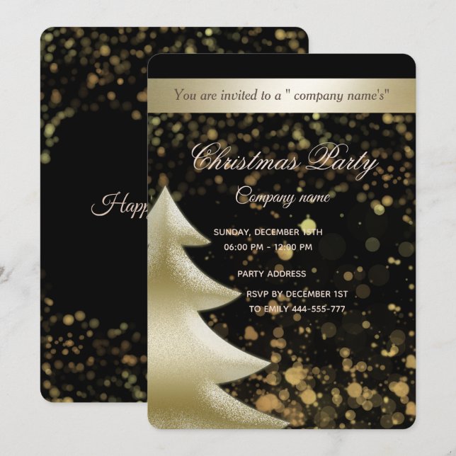Invitation Soirée de Noël d'entreprise de luxe Gold/Black Bok (Devant / Derrière)
