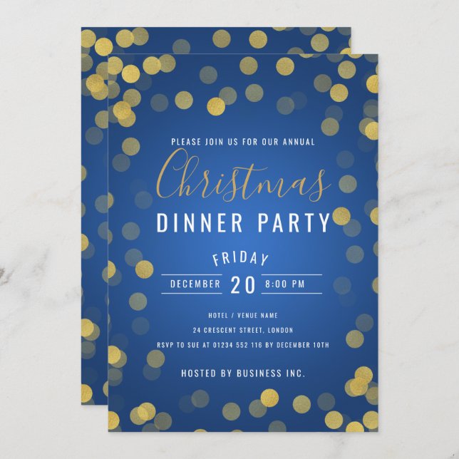 Invitation Soirée de Noël d'entreprise Gold & Navy (Devant / Derrière)