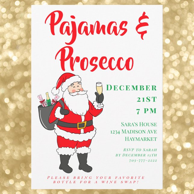 Invitation Soirée de Noël des Dames Pyjamas & Prosecco (Créateur téléchargé)