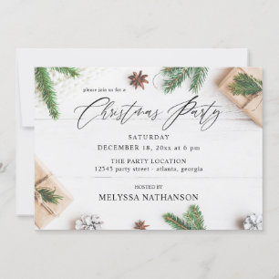 Invitation Soirée de Noël des Feuilles de pin rustique