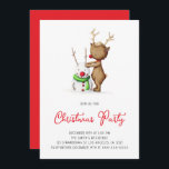 Invitation Soirée de Noël du mignon Reindeer Snowman<br><div class="desc">Adorable invitation de Noël avec une illustration d'un petit renne construisant un bonhomme de neige. Illustré et dessiné par Patricia Alvarez.</div>