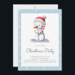 Invitation Soirée de Noël du Sucre de canne de motoneige mign<br><div class="desc">Invitation de Noël bleu minimaliste avec l'illustration d'un bonhomme de neige tenant un sucre de canne. Personnalisez le texte avec vos propres informations. Illustré et dessiné par Patricia Alvarez.</div>