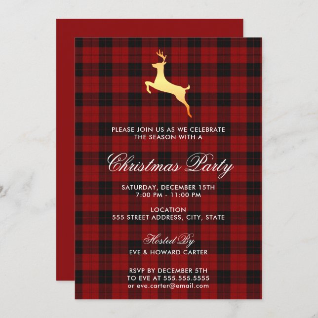 Invitation Soirée de Noël écossaise Tartan Reindeer (Devant / Derrière)