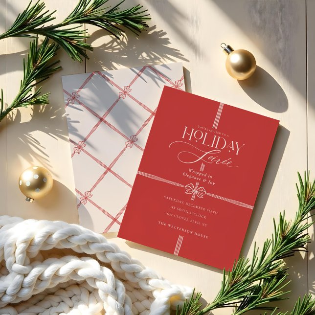 Invitation Soirée de Noël Elegant Bow Présence (Holiday Soirée Elegant Christmas Bow Present Invitation)