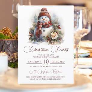 Invitation Soirée de Noël Elegant Floral Snowman