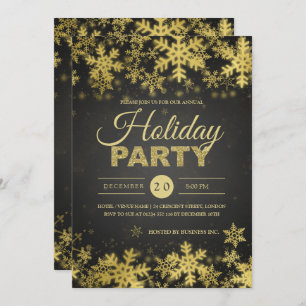 Invitation Soirée de Noël Elegant Gold & Black Corporate