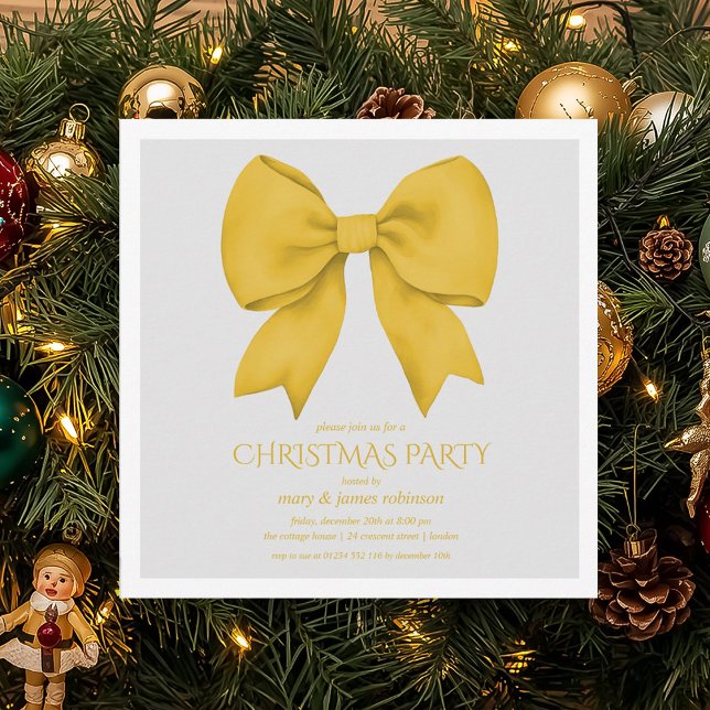 Invitation Soirée de Noël Elegant Gold Bow (Elegant Gold Bow Christmas Holiday Party Invitation)