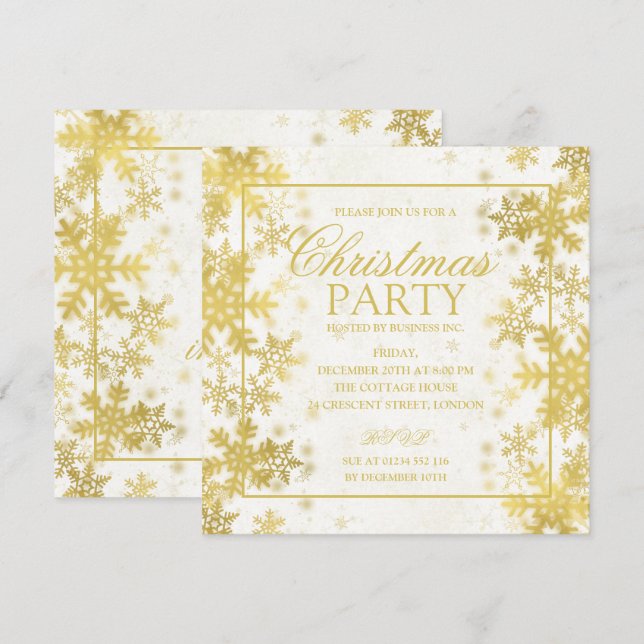 Invitation Soirée de Noël Elegant Gold Foil (Devant / Derrière)