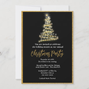 Invitation Soirée de Noël Elegant Gold Parties scintillant