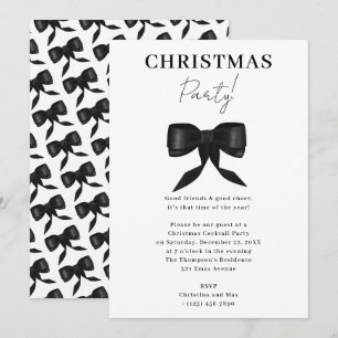 Invitation Soirée de Noël Elegant Noir Blanc Bow
