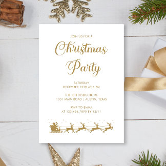 Invitation Soirée de Noël Elegant Or Blanc