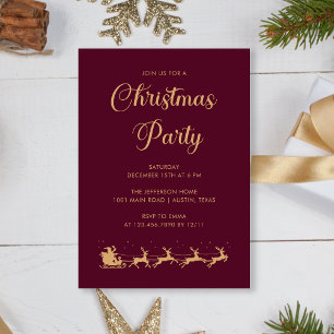 Invitation Soirée de Noël Elegant Or Bourgogne Personnalisée