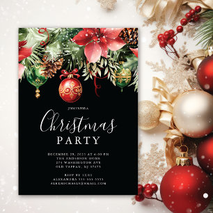 Invitation Soirée de Noël Elegant Poinsettia