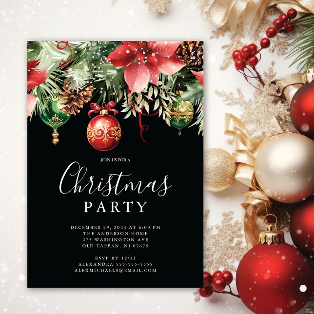 Invitation Soirée de Noël Elegant Poinsettia (Créateur téléchargé)