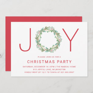Invitation Soirée de Noël Elegant Simple Joy Wreath