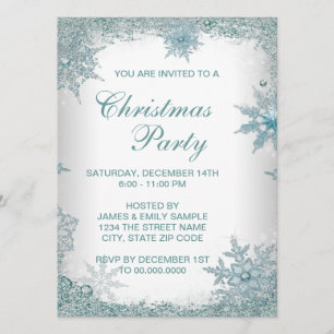 Invitation Soirée de Noël Elegant Turquoise Blue Snowflake